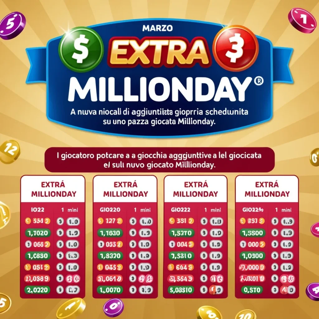 Million-day di oggi...
"Million Day di Oggi: Scopri i Numeri Vincenti dell'Estrazione Giornaliera"


